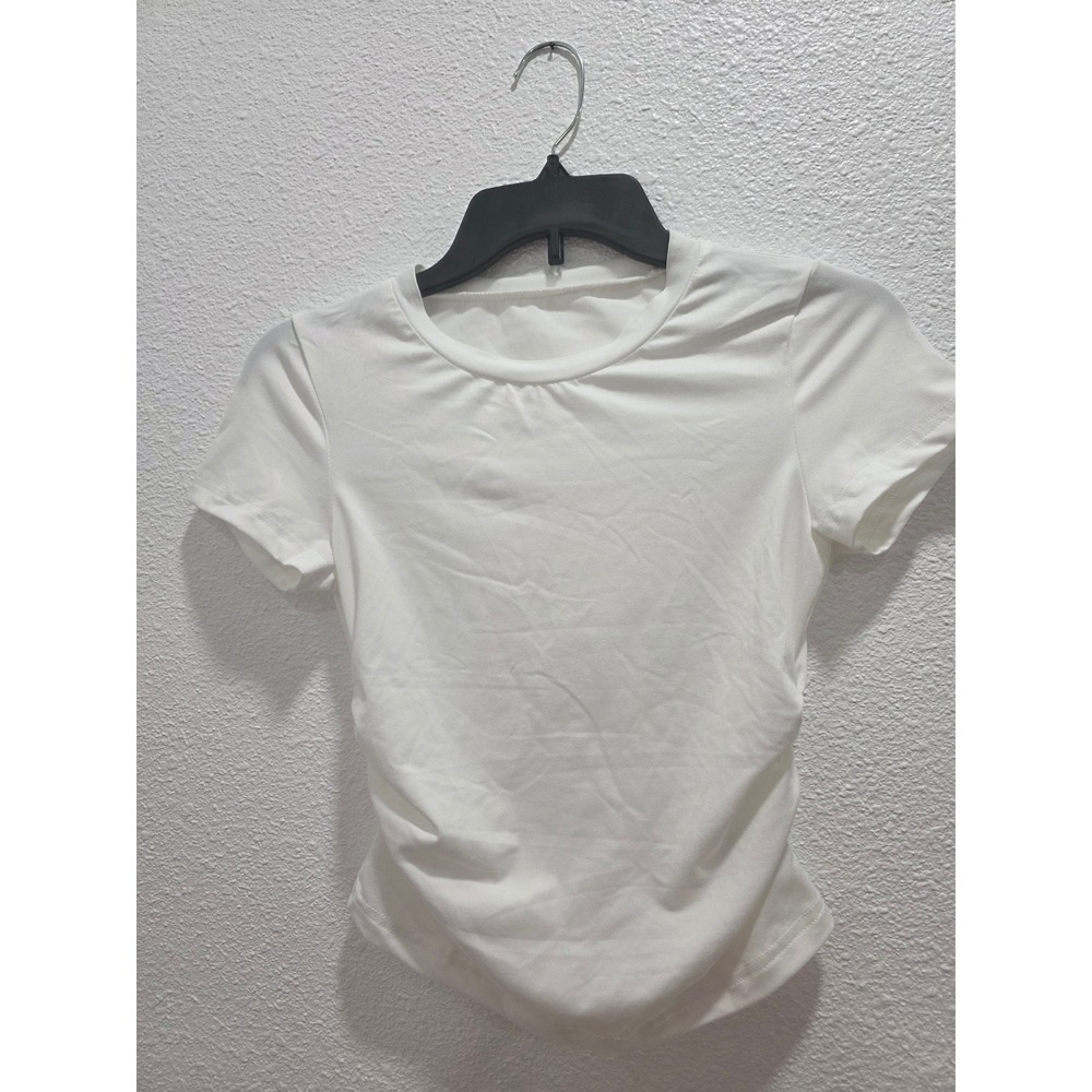 SHEIN Girls White Ruched Side Short Sleeve Crew Neck Tee Shirt Size 12Y